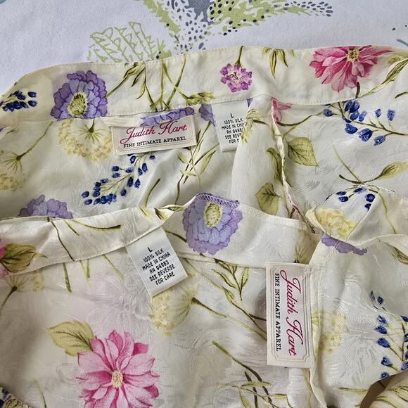 Judith Hart Textured Silk Peignoir Set Chemise Nightgown and Robe Floral Size L - Picture 11 of 13